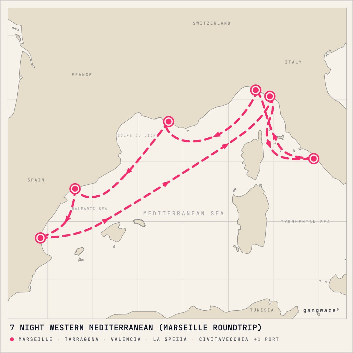 MSC Magnifica itinerary map for June 22, 2028 (7 nights)