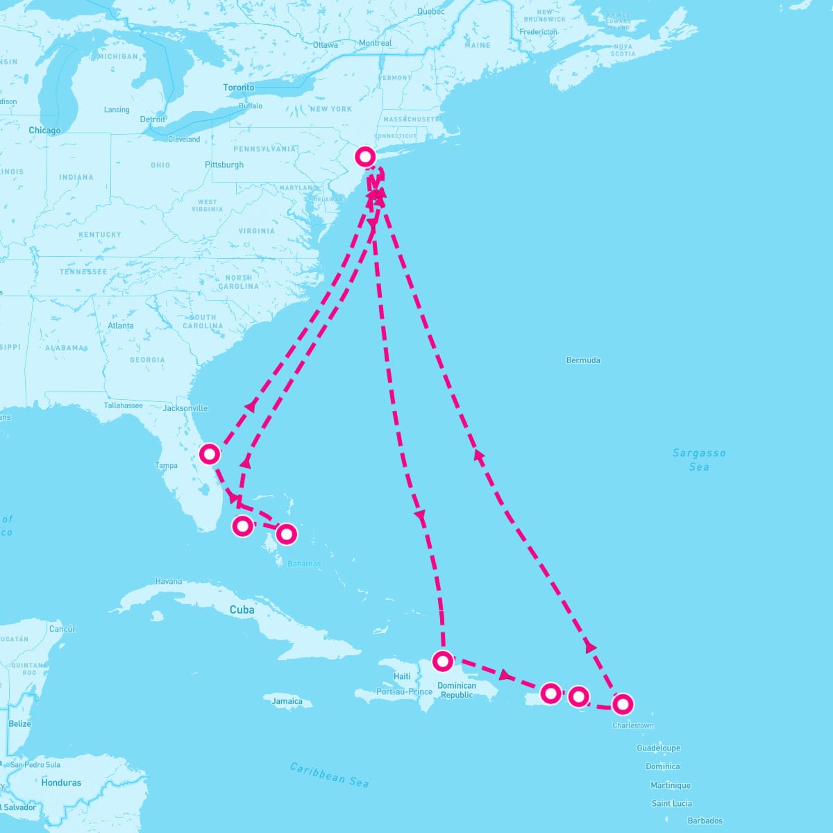 MSC Meraviglia itinerary map for January 23, 2025 (17 nights)
