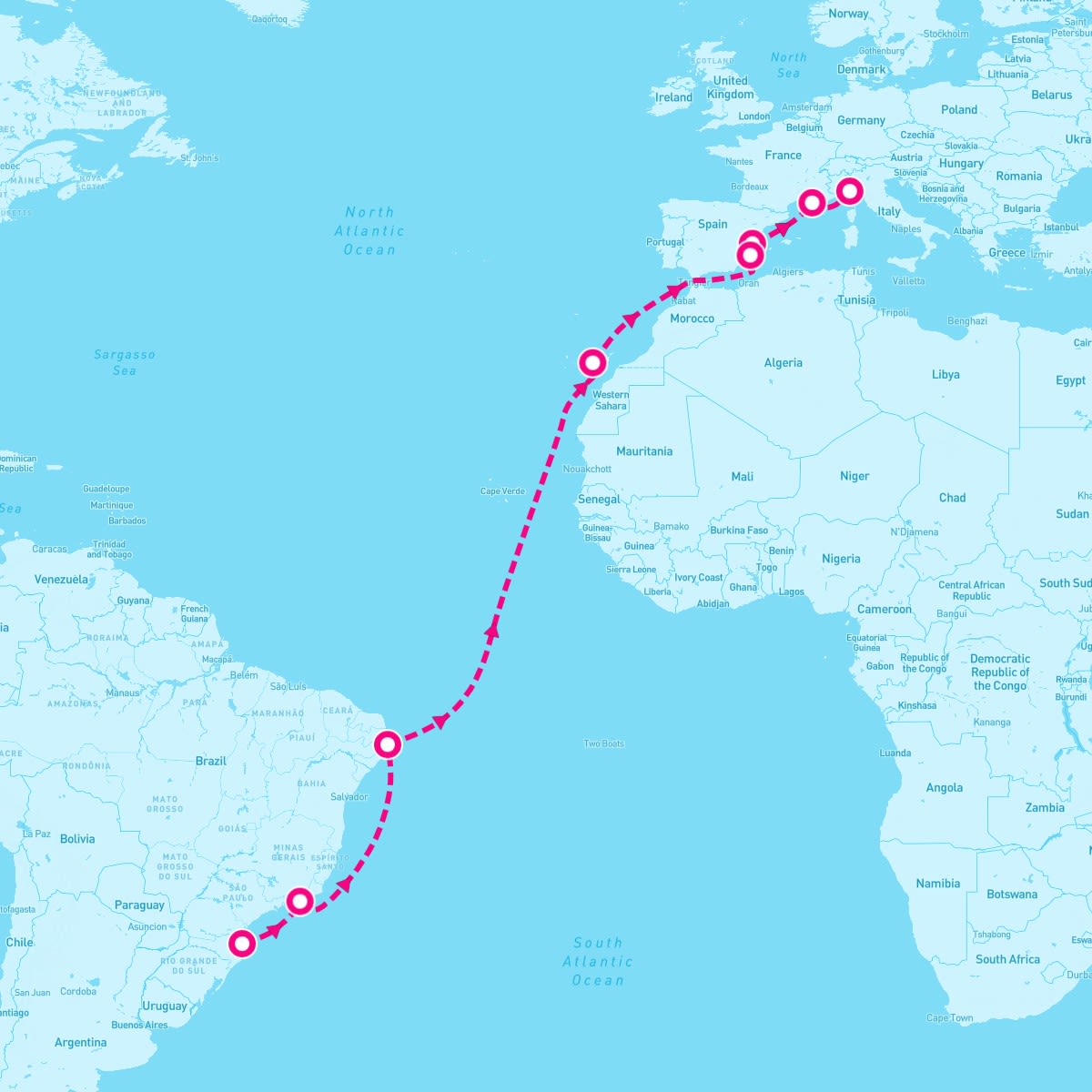 MSC Musica itinerary map for April 3, 2024 (18 nights)