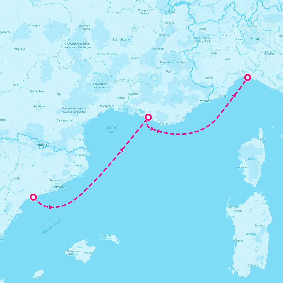 MSC Musica itinerary map for April 19, 2024 (2 nights)