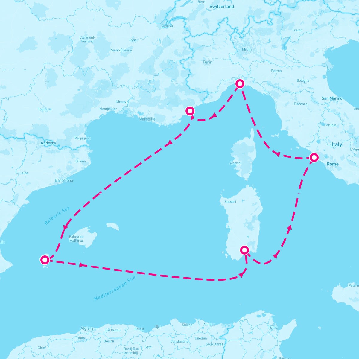 MSC Musica itinerary map for May 14, 2024 (7 nights)