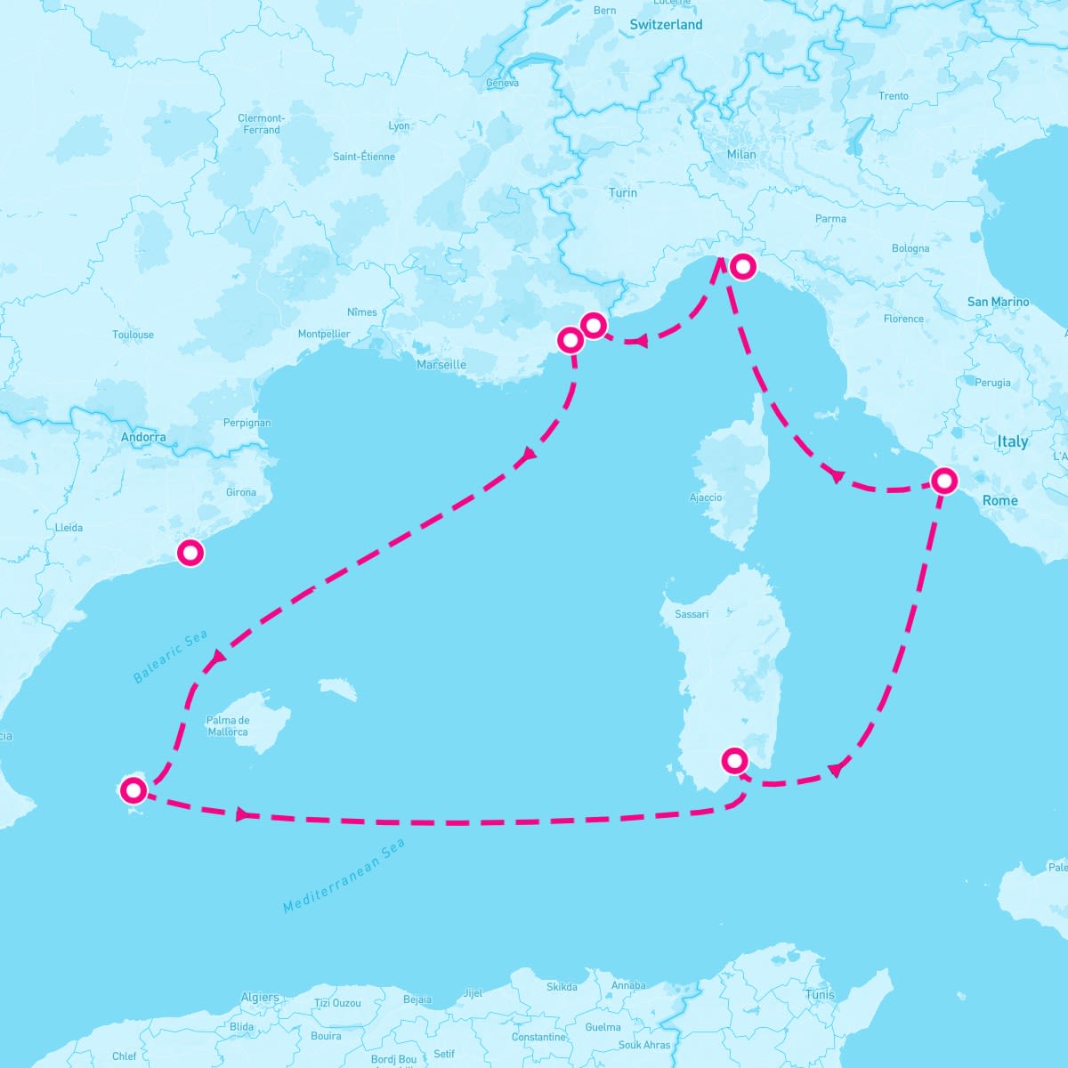 MSC Musica itinerary map for August 7, 2024 (7 nights)