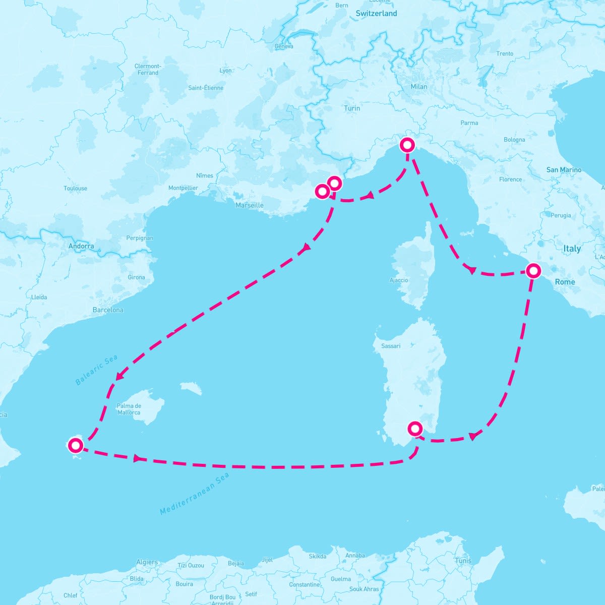 MSC Musica itinerary map for August 14, 2024 (7 nights)