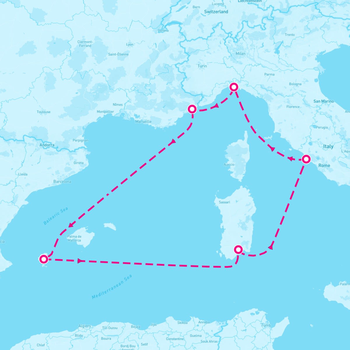 MSC Musica itinerary map for October 15, 2024 (7 nights)
