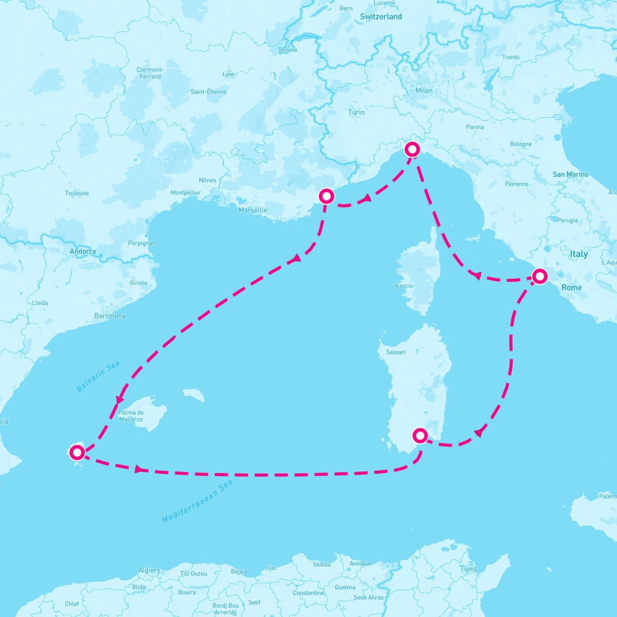 MSC Musica itinerary map for October 20, 2024 (7 nights)