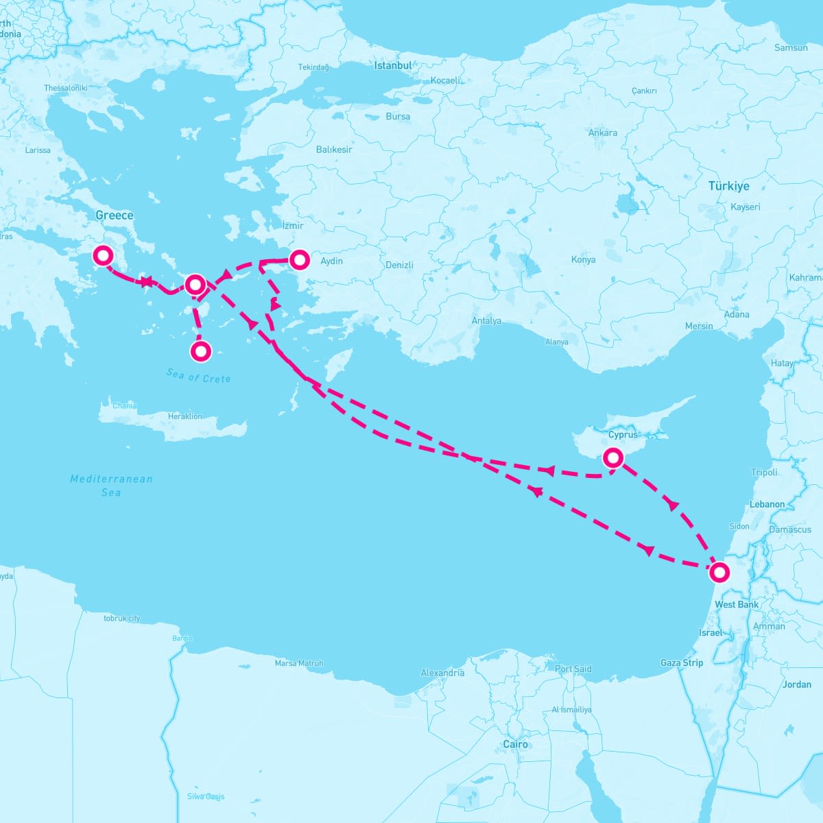 MSC Musica itinerary map for October 25, 2024 (7 nights)
