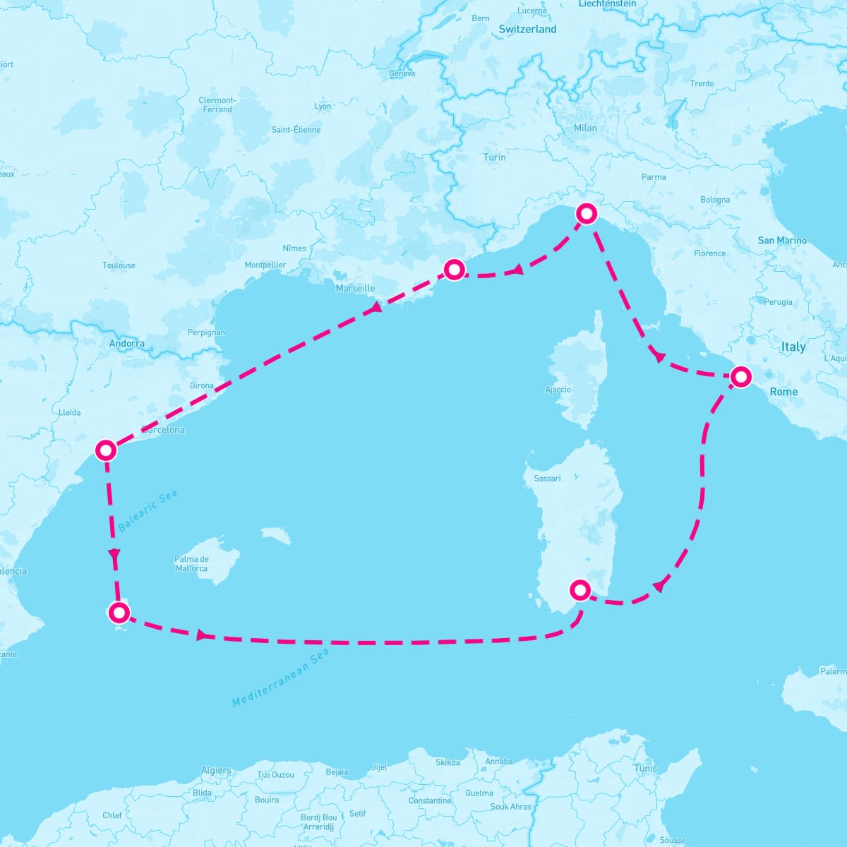 MSC Musica itinerary map for October 28, 2024 (7 nights)