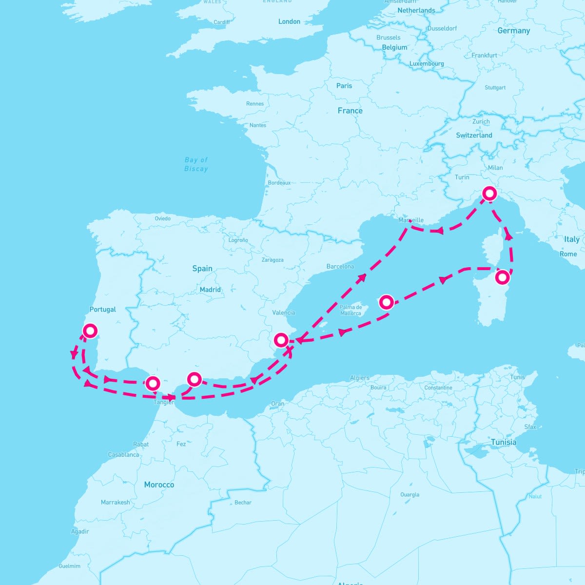 MSC Musica itinerary map for August 21, 2025 (10 nights)