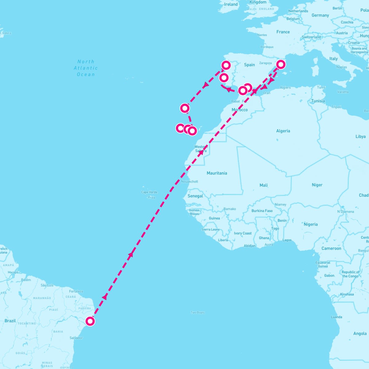 MSC Musica itinerary map for November 3, 2025 (13 nights)