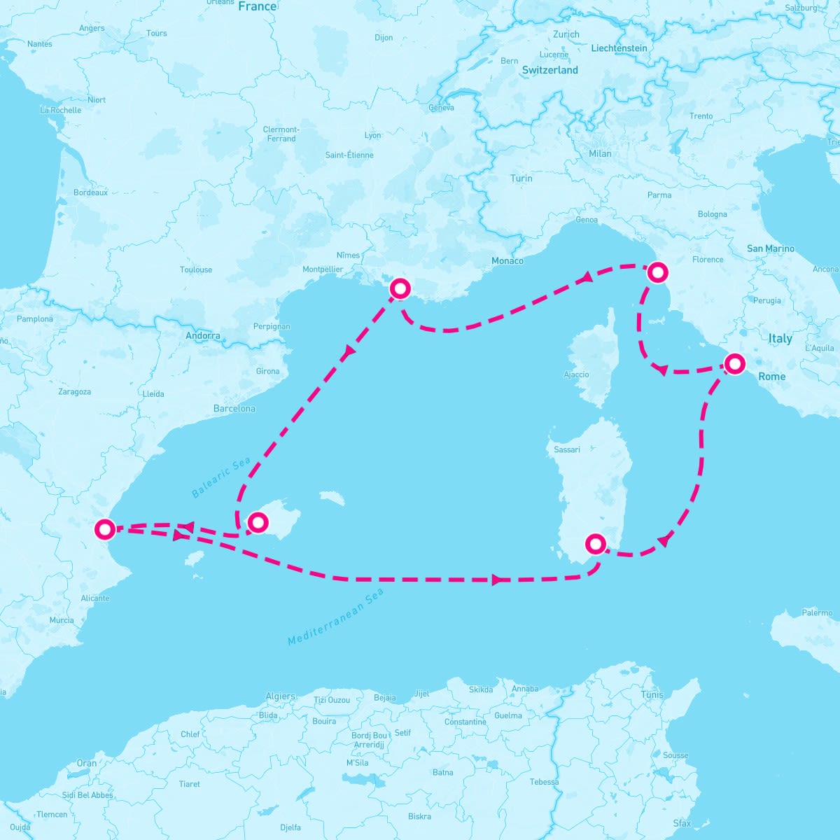 MSC Orchestra itinerary map for March 12, 2024 (7 nights)