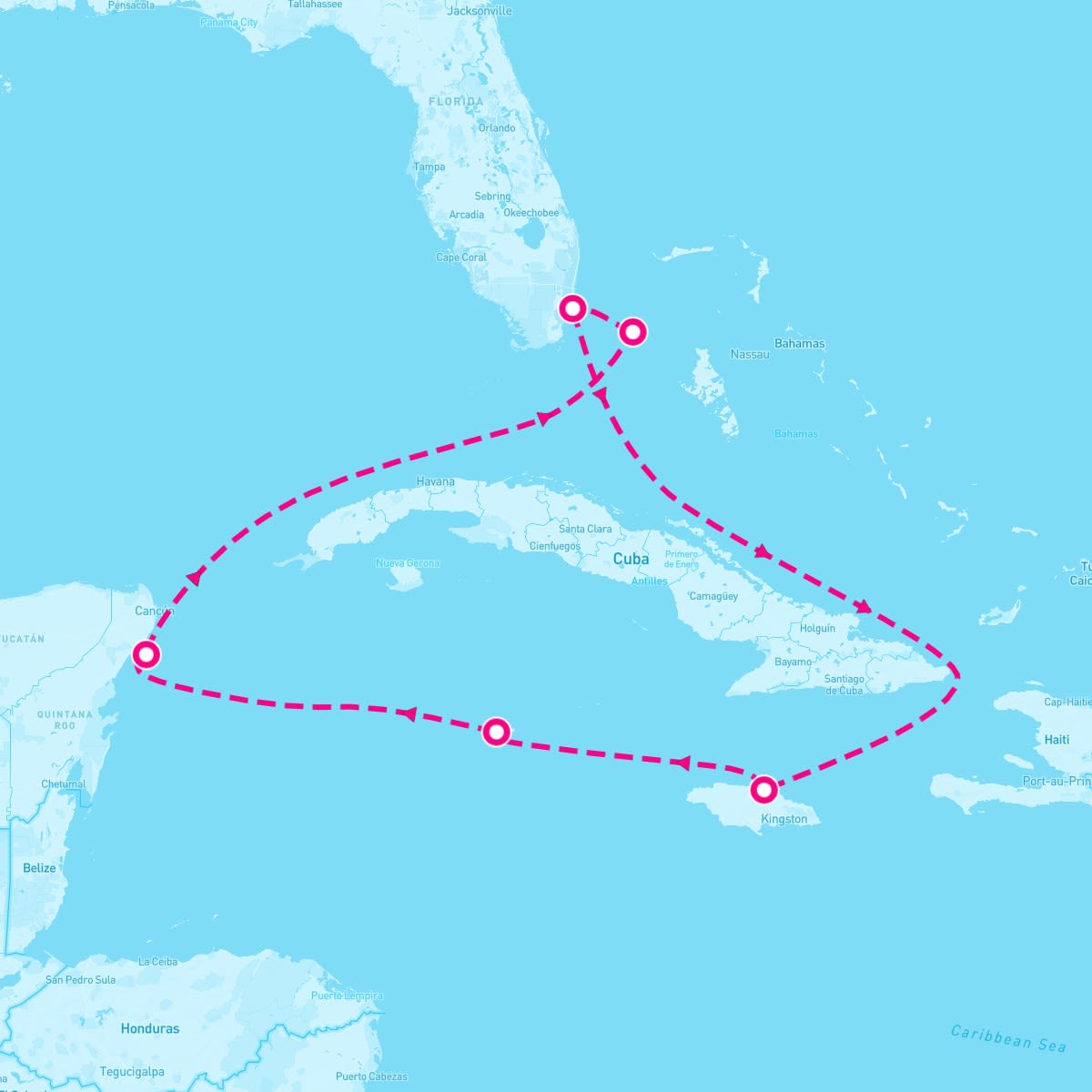 MSC Seascape itinerary map for January 27, 2024 (7 nights)