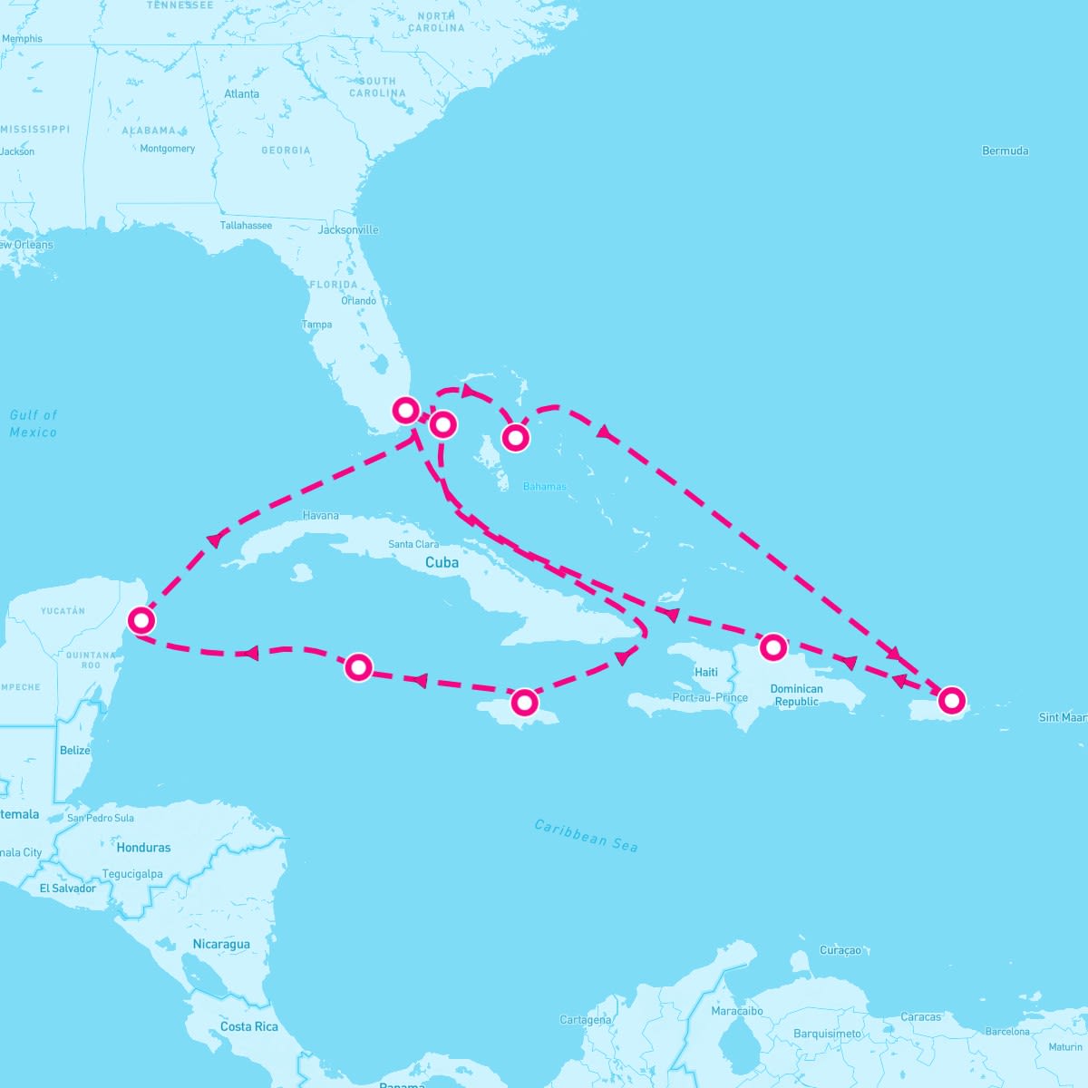 MSC Seascape itinerary map for October 5, 2025 (14 nights)