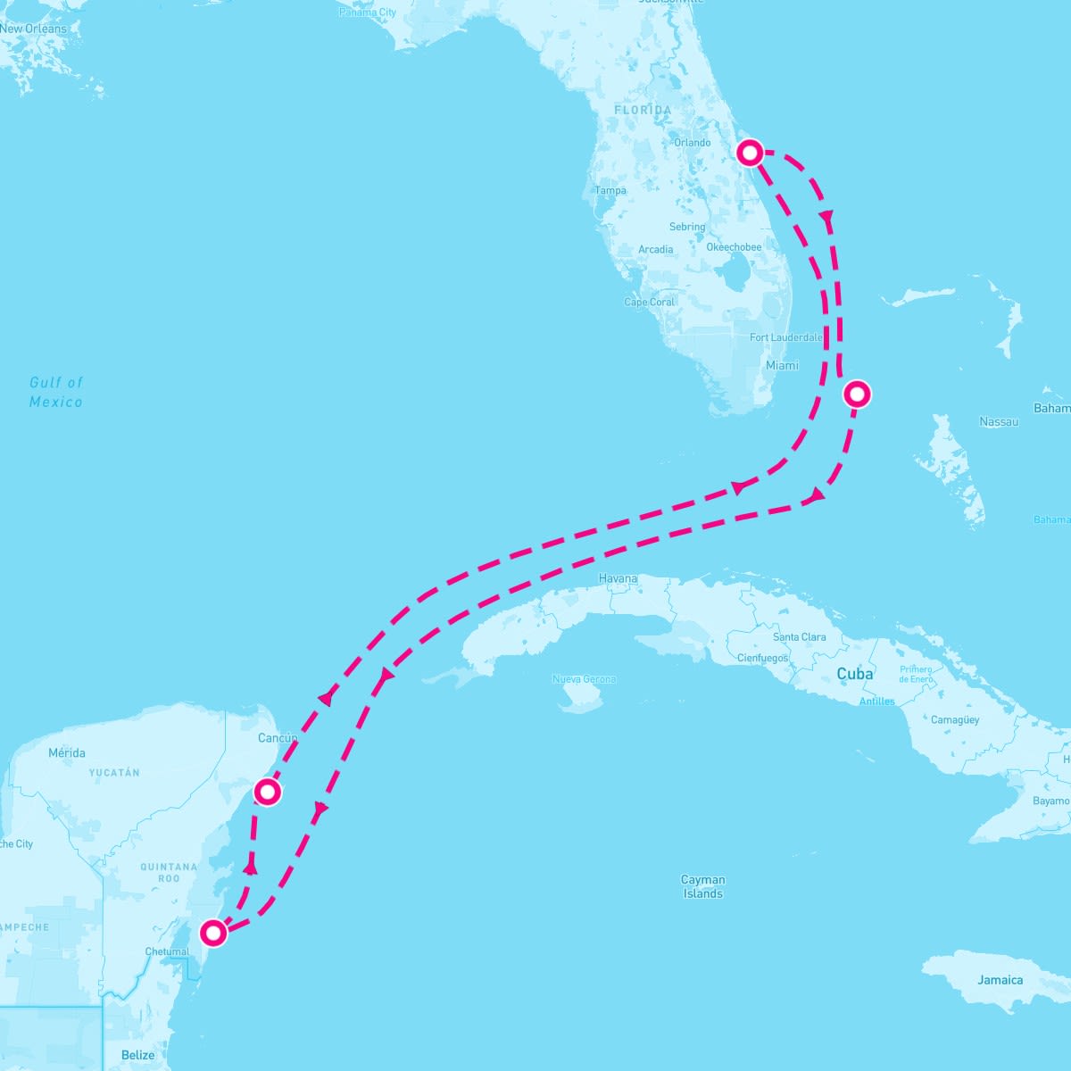 MSC Seashore itinerary map for February 2, 2025 (7 nights)