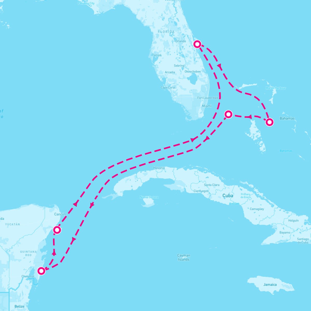 MSC Seashore itinerary map for February 16, 2025 (7 nights)