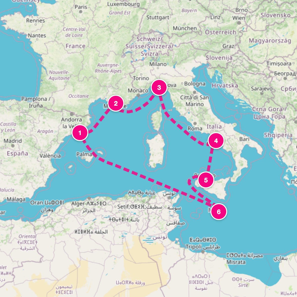 MSC Seashore itinerary map for April 16, 2028 (7 nights)
