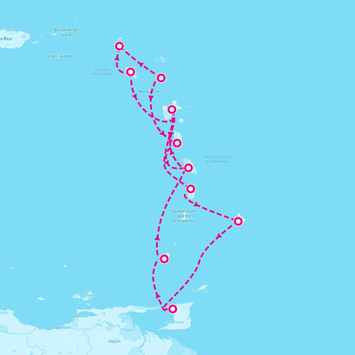 MSC Seaside itinerary map for December 23, 2023 (14 nights)
