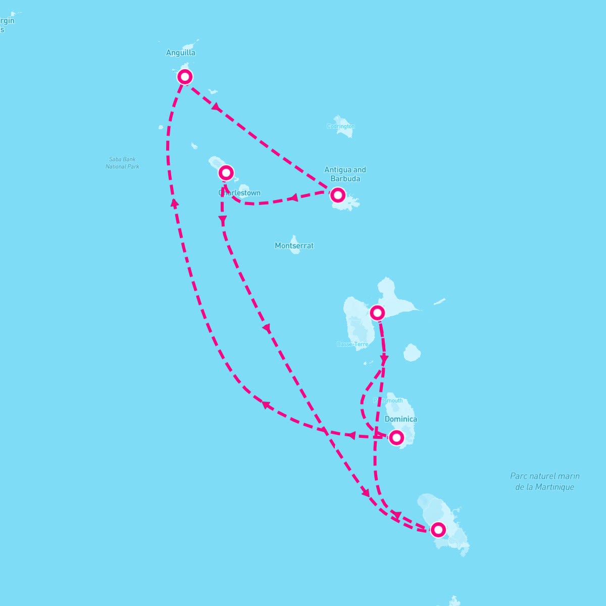 MSC Seaside itinerary map for February 25, 2024 (7 nights)