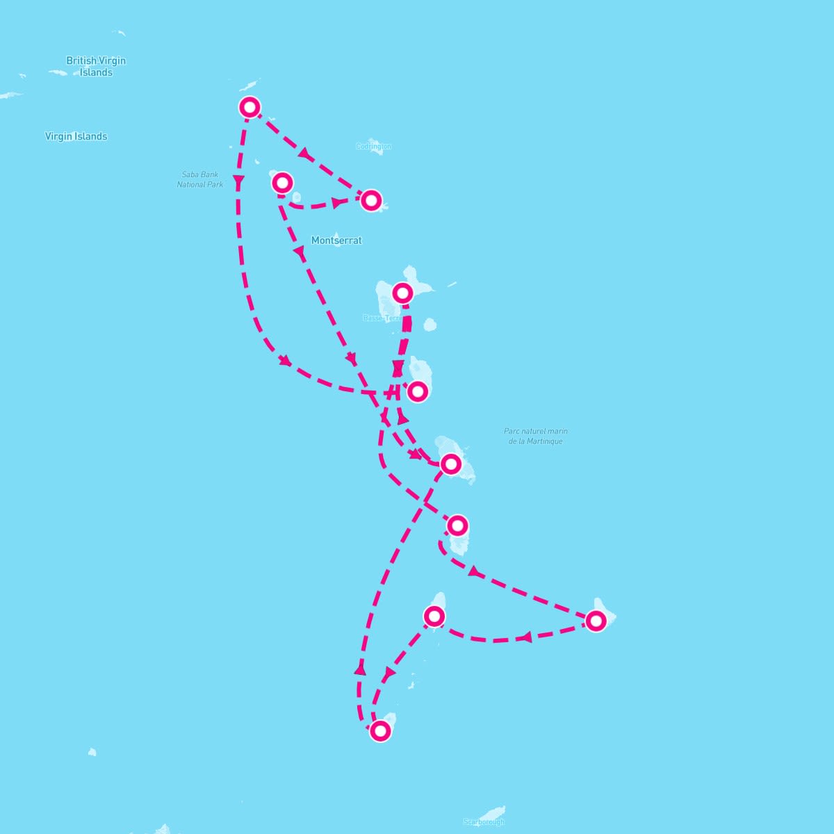 MSC Seaside itinerary map for March 16, 2024 (14 nights)