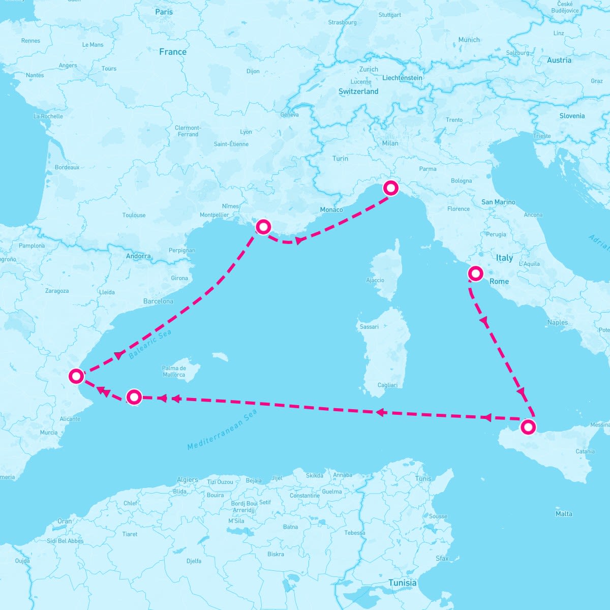 MSC Seaside itinerary map for October 20, 2024 (6 nights)