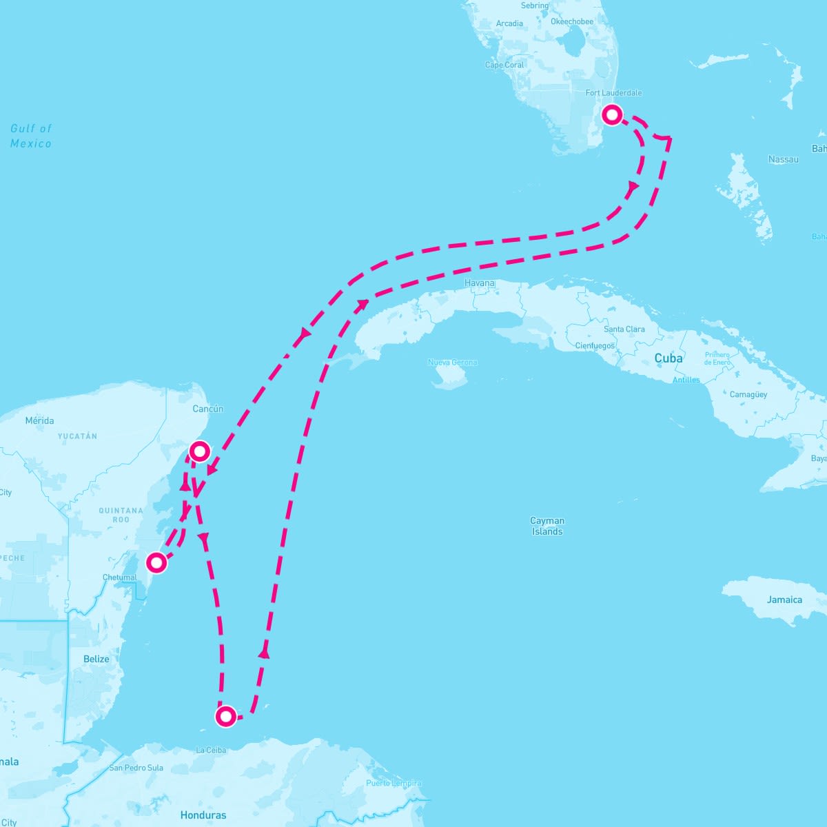 MSC Seaside itinerary map for January 19, 2025 (7 nights)