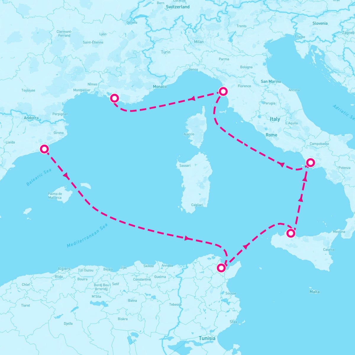 MSC Seaside itinerary map for April 29, 2025 (6 nights)