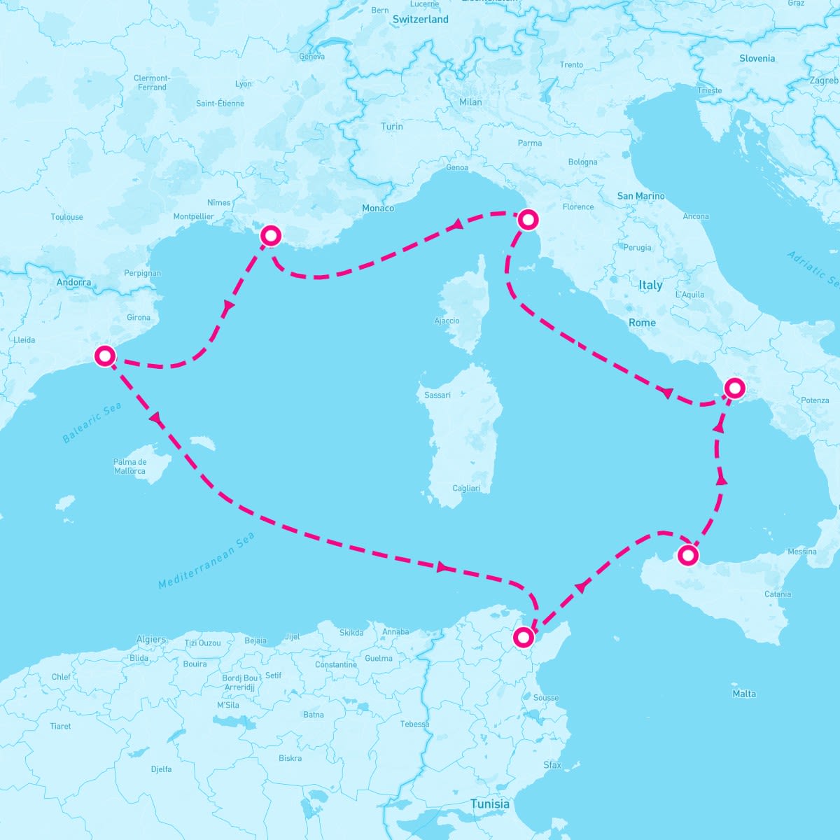 MSC Seaside itinerary map for August 12, 2025 (7 nights)