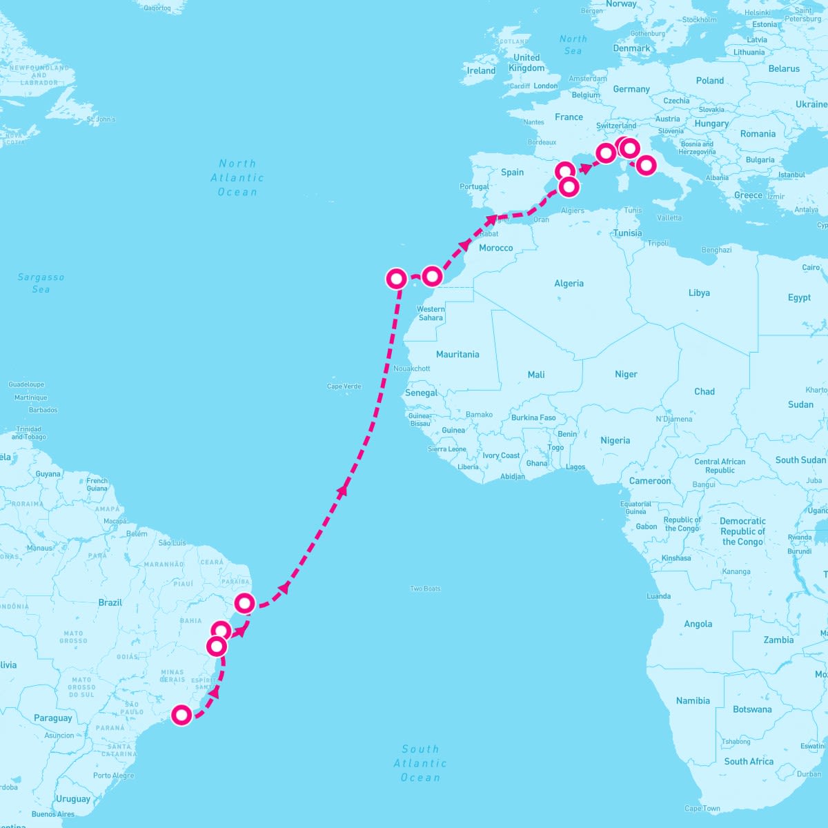 MSC Seaview itinerary map for March 28, 2024 (20 nights)