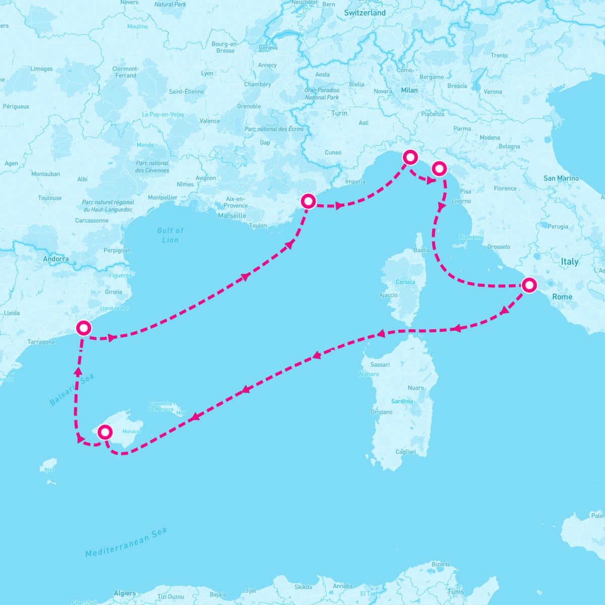 MSC Seaview itinerary map for August 3, 2025 (7 nights)