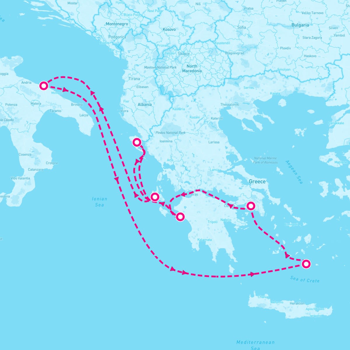 MSC Sinfonia itinerary map for September 9, 2025 (7 nights)