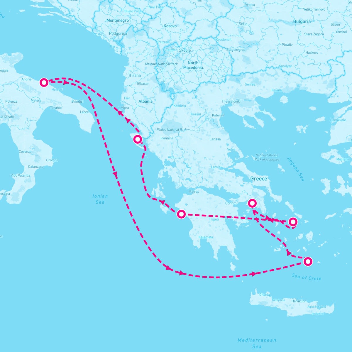 MSC Sinfonia itinerary map for October 4, 2025 (7 nights)