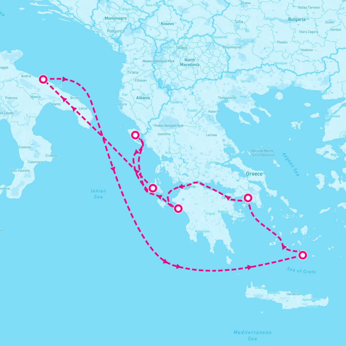 MSC Sinfonia itinerary map for October 18, 2025 (7 nights)