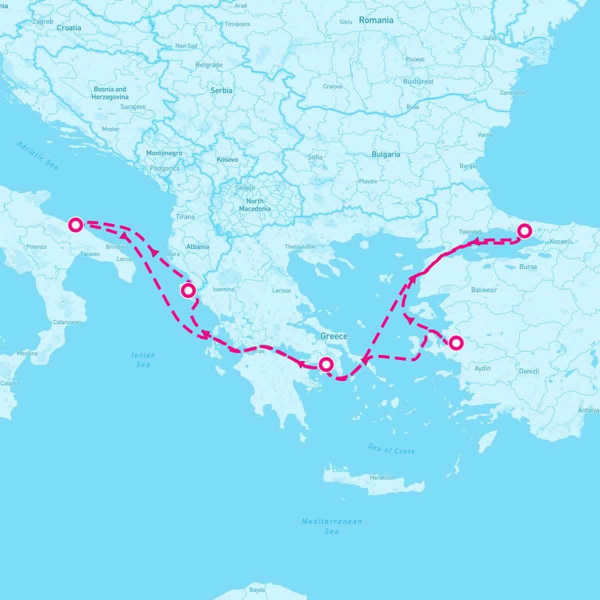 MSC Sinfonia itinerary map for December 24, 2025 (7 nights)