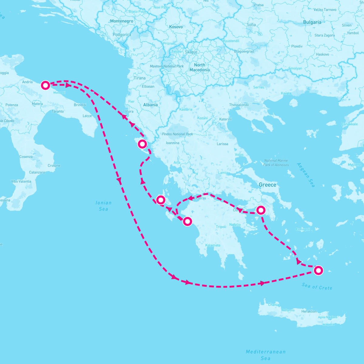 MSC Sinfonia itinerary map for July 3, 2027