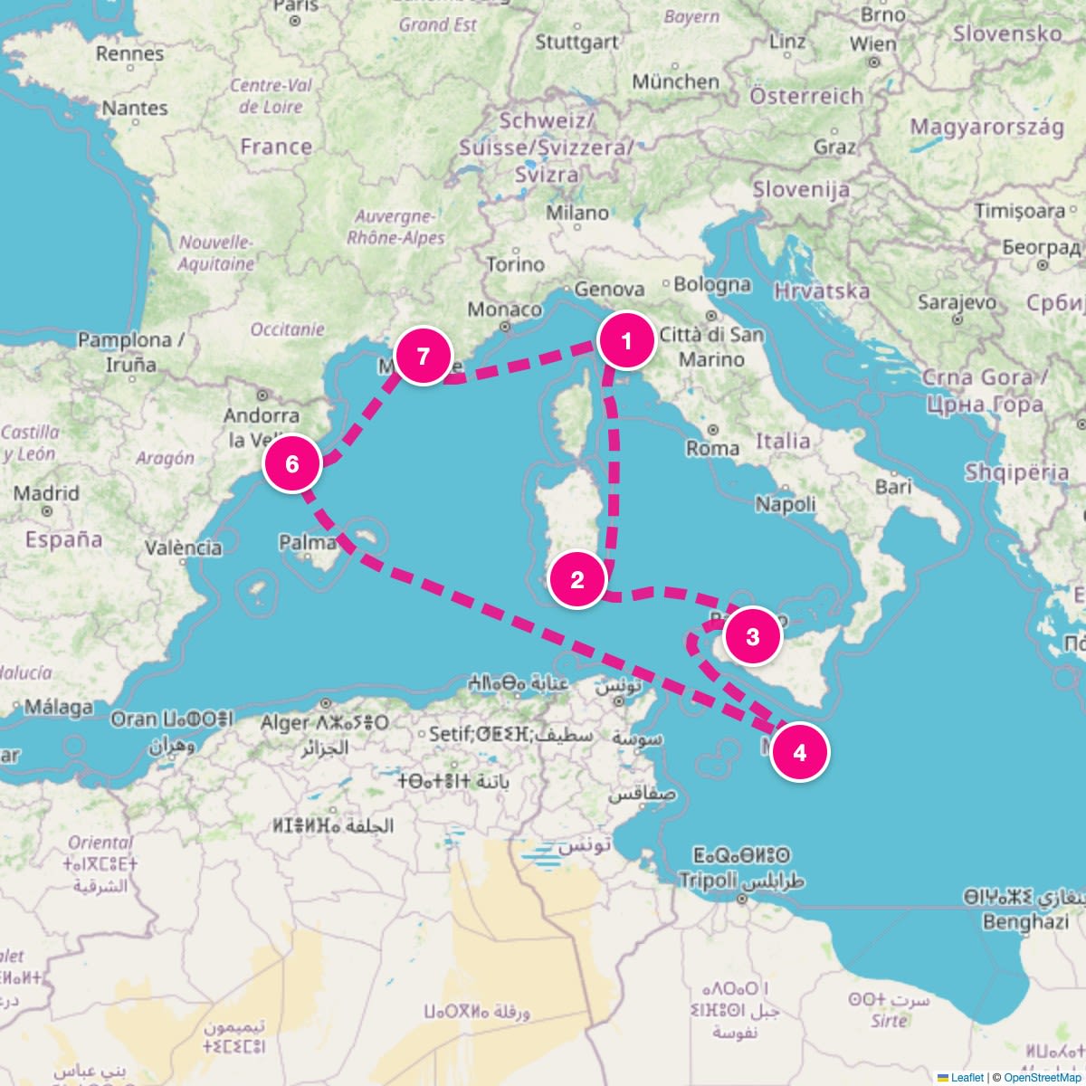 MSC Splendida itinerary map for October 13, 2026 (7 nights)