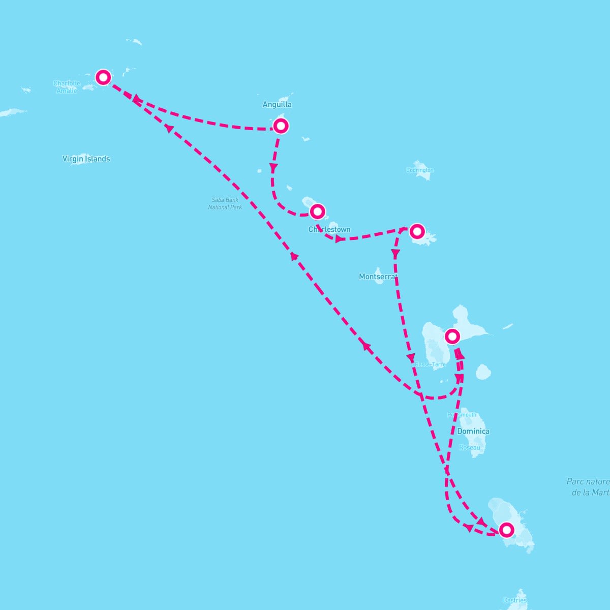 MSC Virtuosa itinerary map for December 1, 2024 (7 nights)