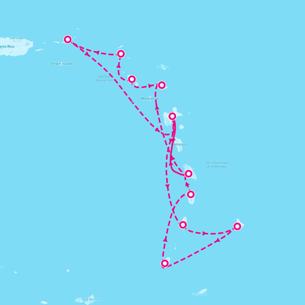 MSC Virtuosa itinerary map for December 7, 2024 (14 nights)
