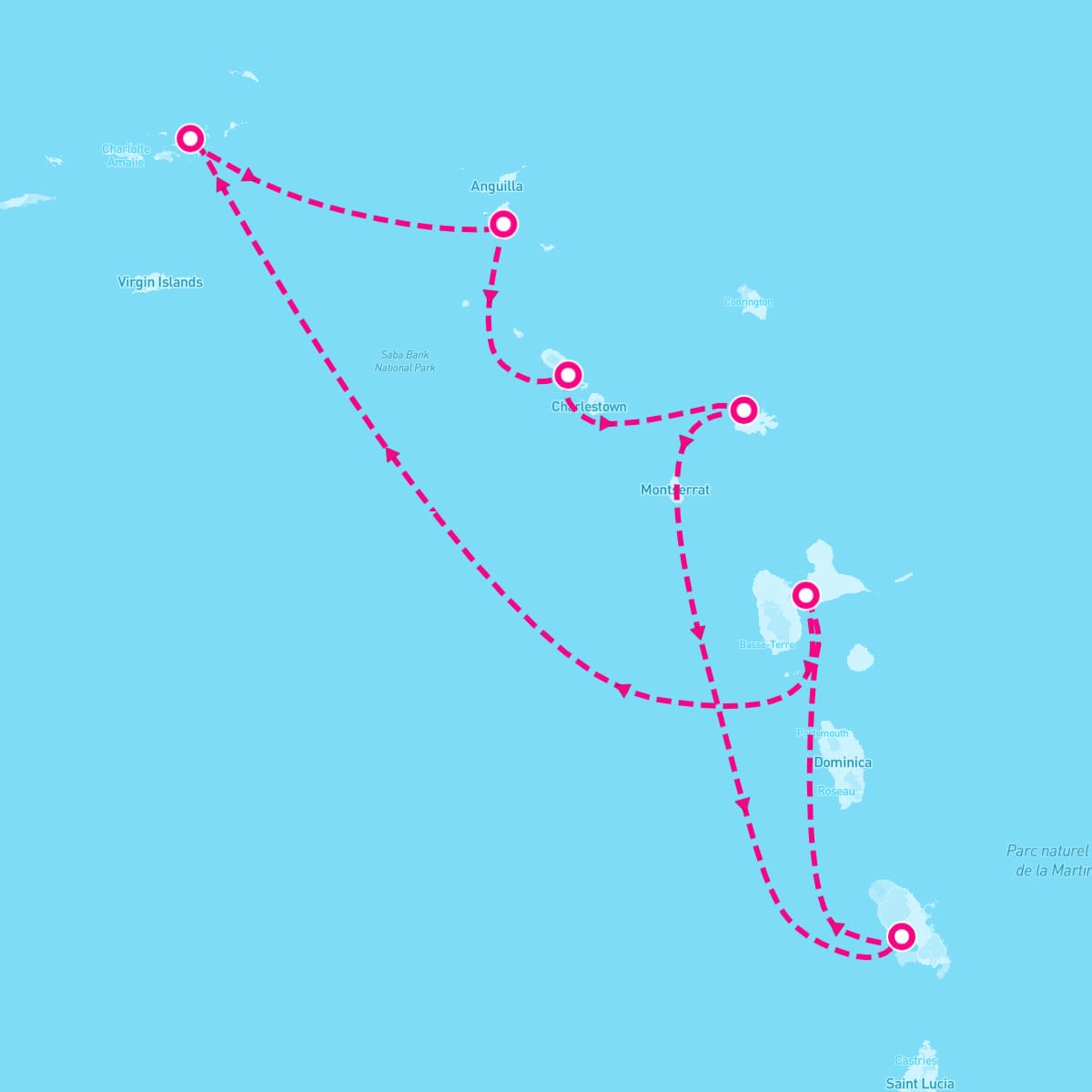 MSC Virtuosa itinerary map for December 15, 2024 (7 nights)