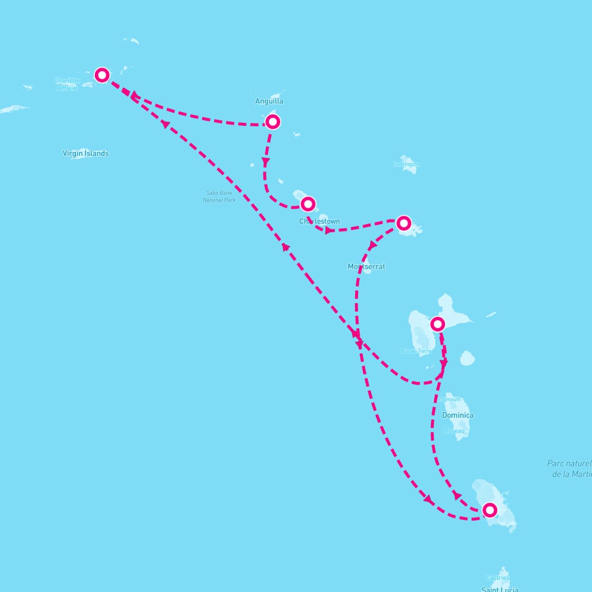 MSC Virtuosa itinerary map for February 22, 2025 (7 nights)