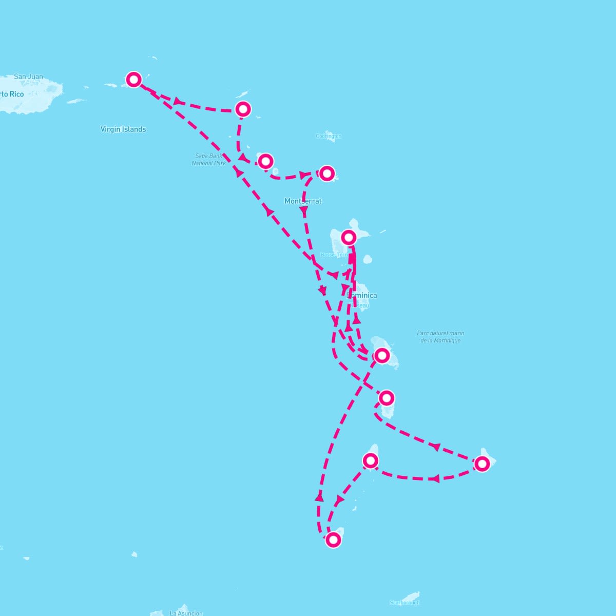 MSC Virtuosa itinerary map for March 4, 2025 (14 nights)