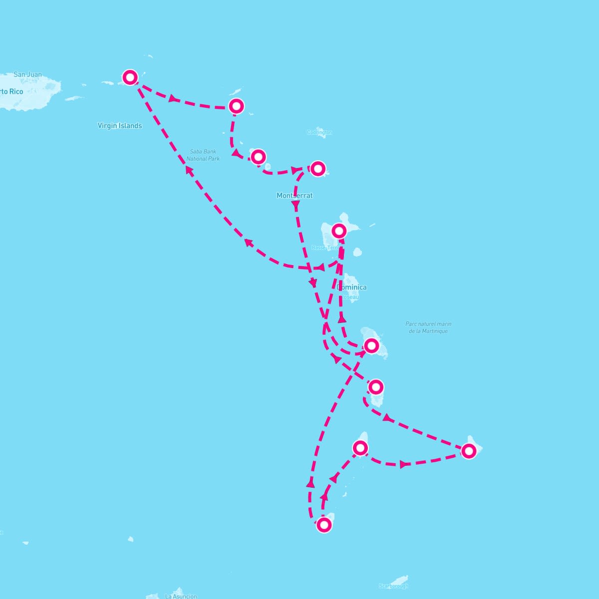 MSC Virtuosa itinerary map for March 8, 2025 (14 nights)