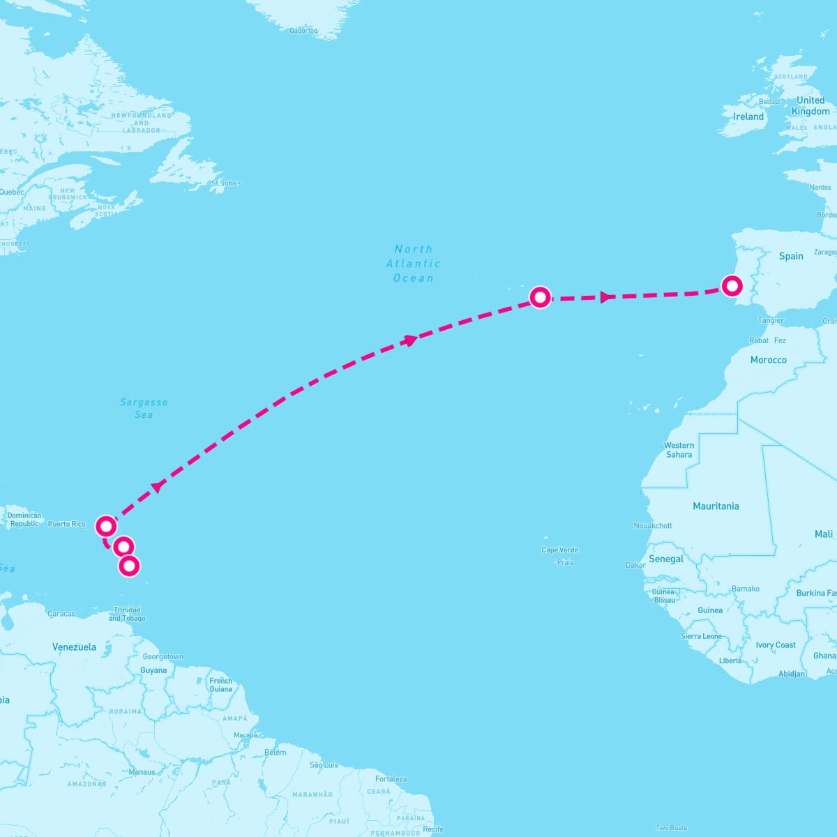 MSC Virtuosa itinerary map for April 5, 2025
