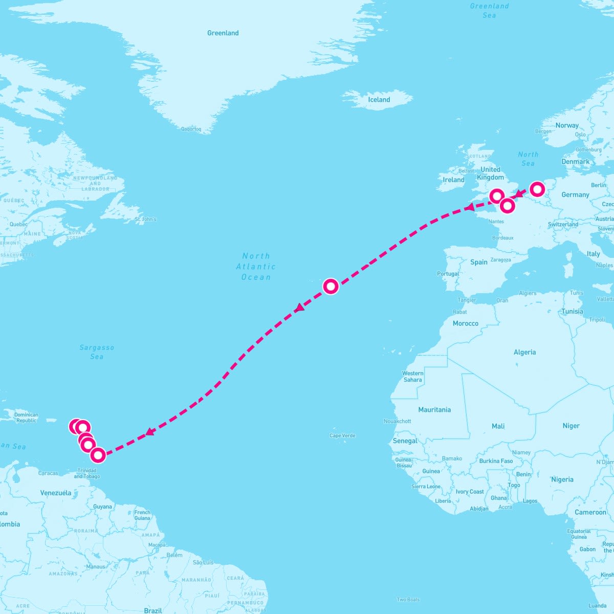 MSC Virtuosa itinerary map for November 19, 2025 (17 nights)