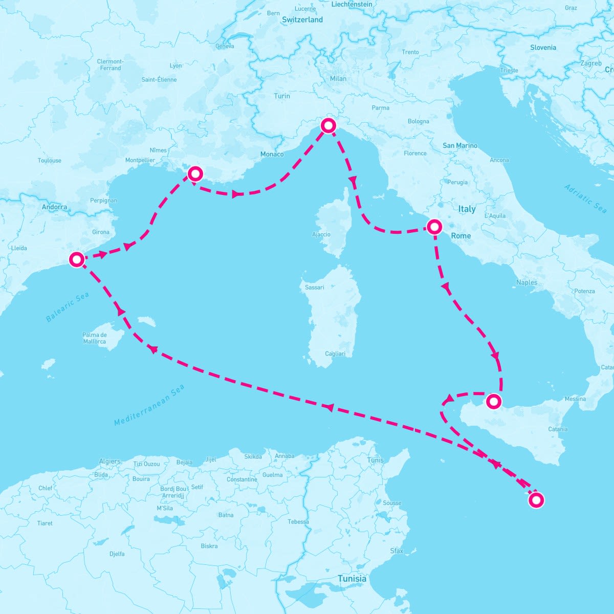 MSC World Europa itinerary map for January 15, 2024 (7 nights)