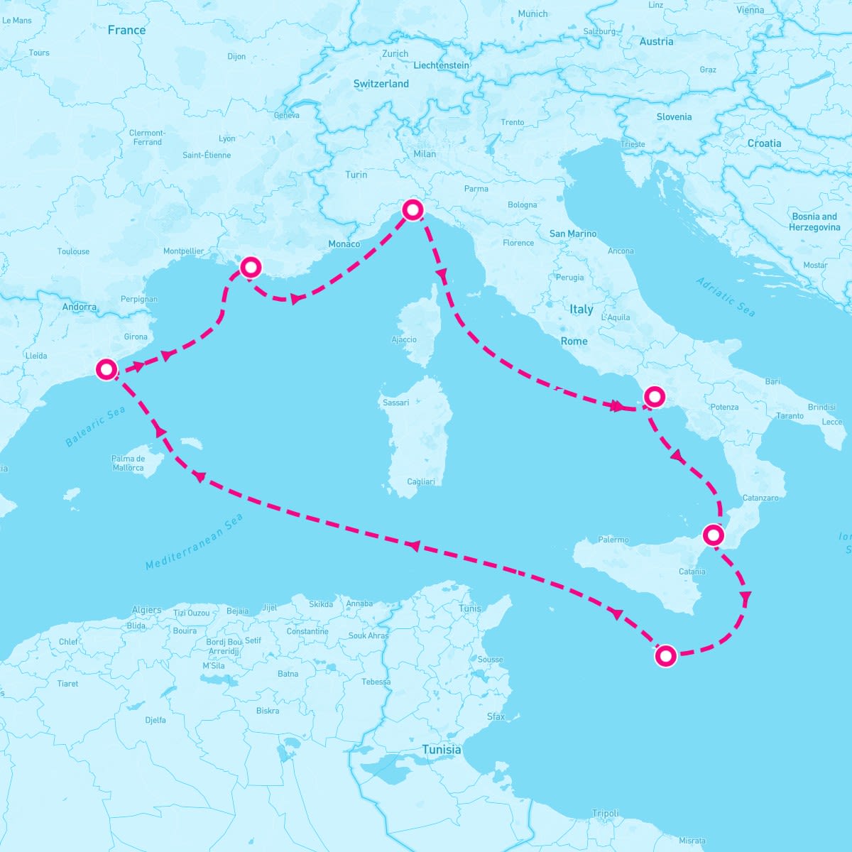 MSC World Europa itinerary map for April 19, 2024 (7 nights)