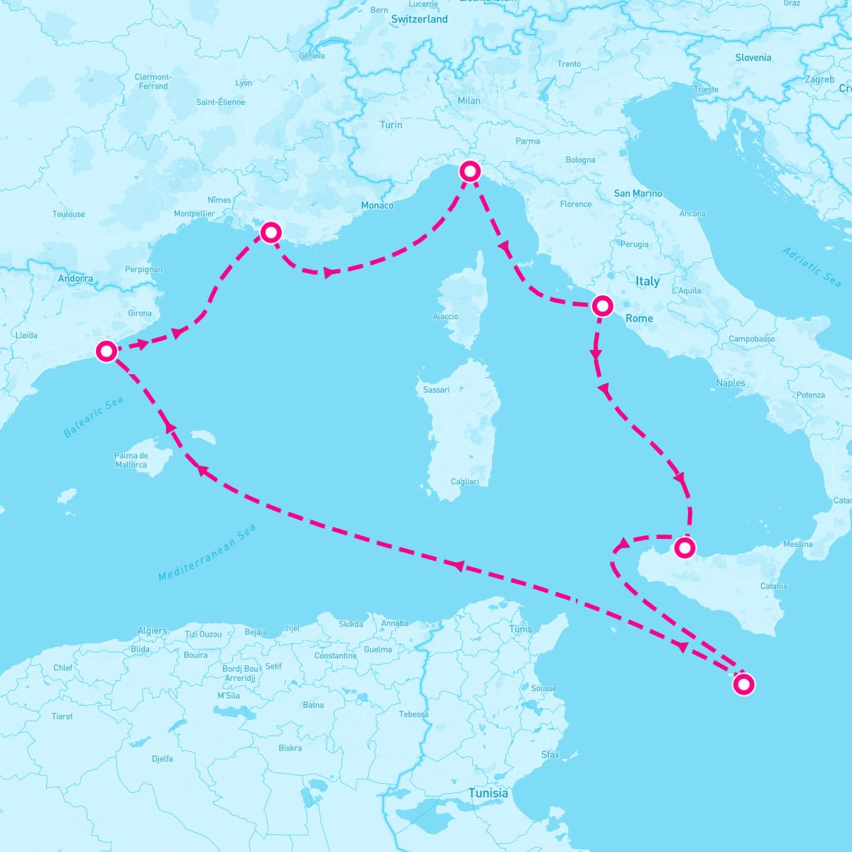 MSC World Europa itinerary map for November 23, 2024 (7 nights)