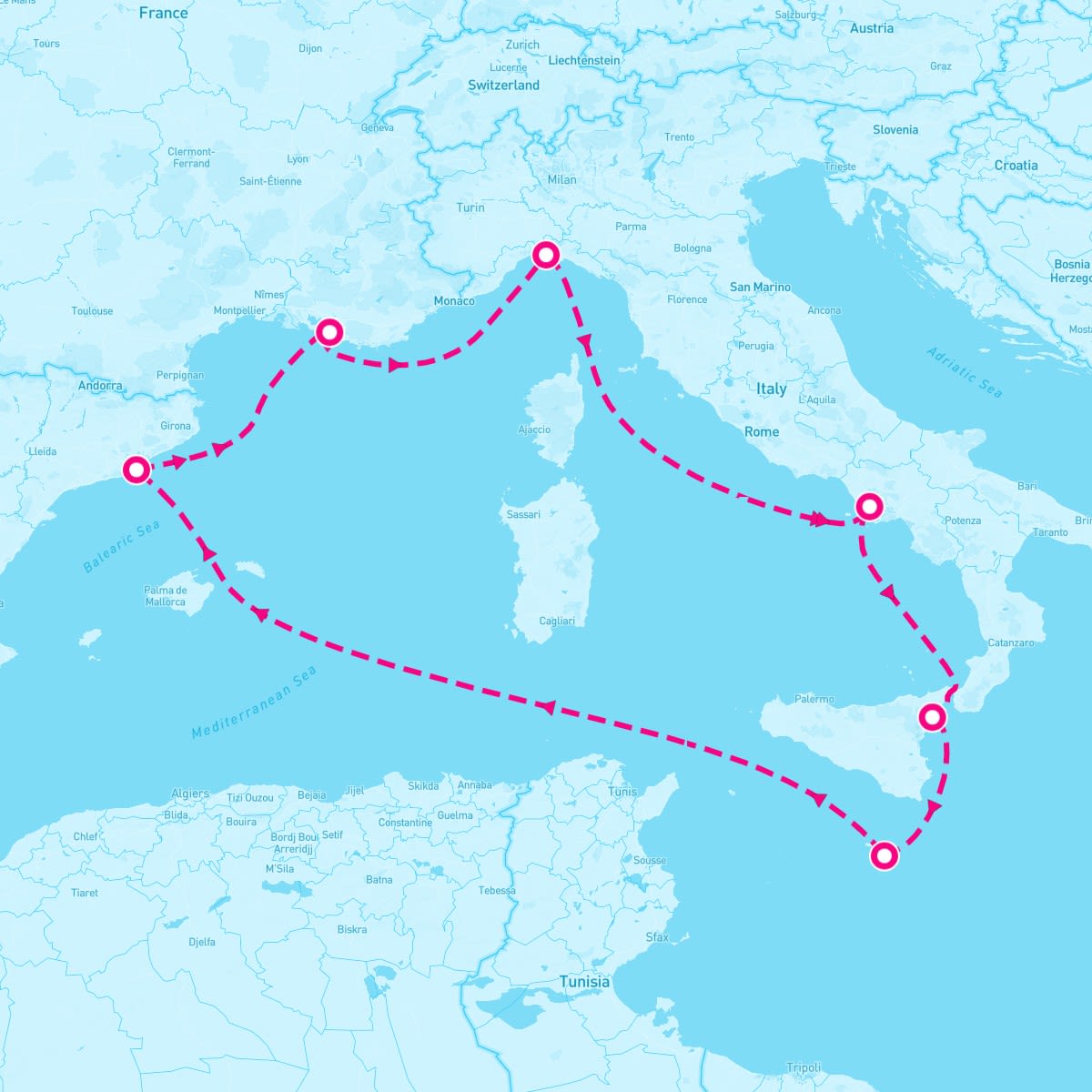 MSC World Europa itinerary map for May 21, 2025 (7 nights)