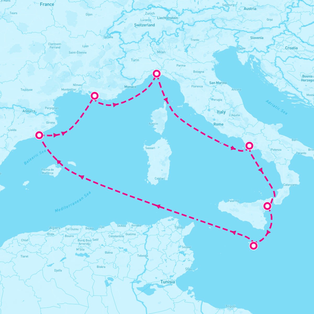 MSC World Europa itinerary map for June 14, 2025 (7 nights)