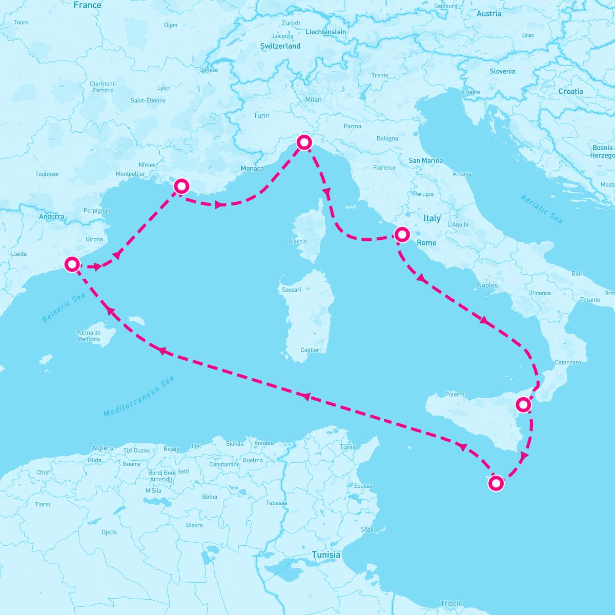 MSC World Europa itinerary map for November 16, 2025 (7 nights)