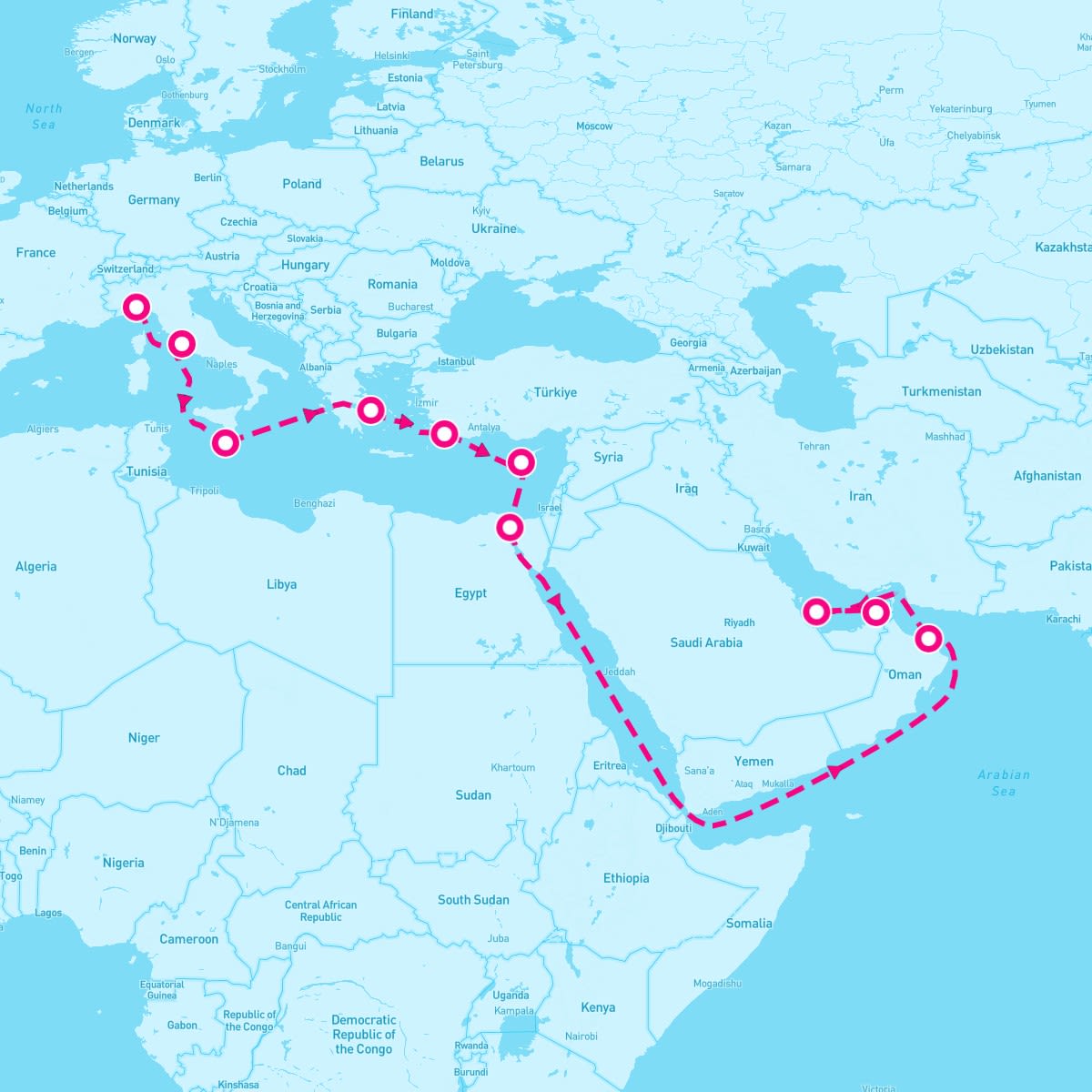 MSC World Europa itinerary map for November 8, 2026