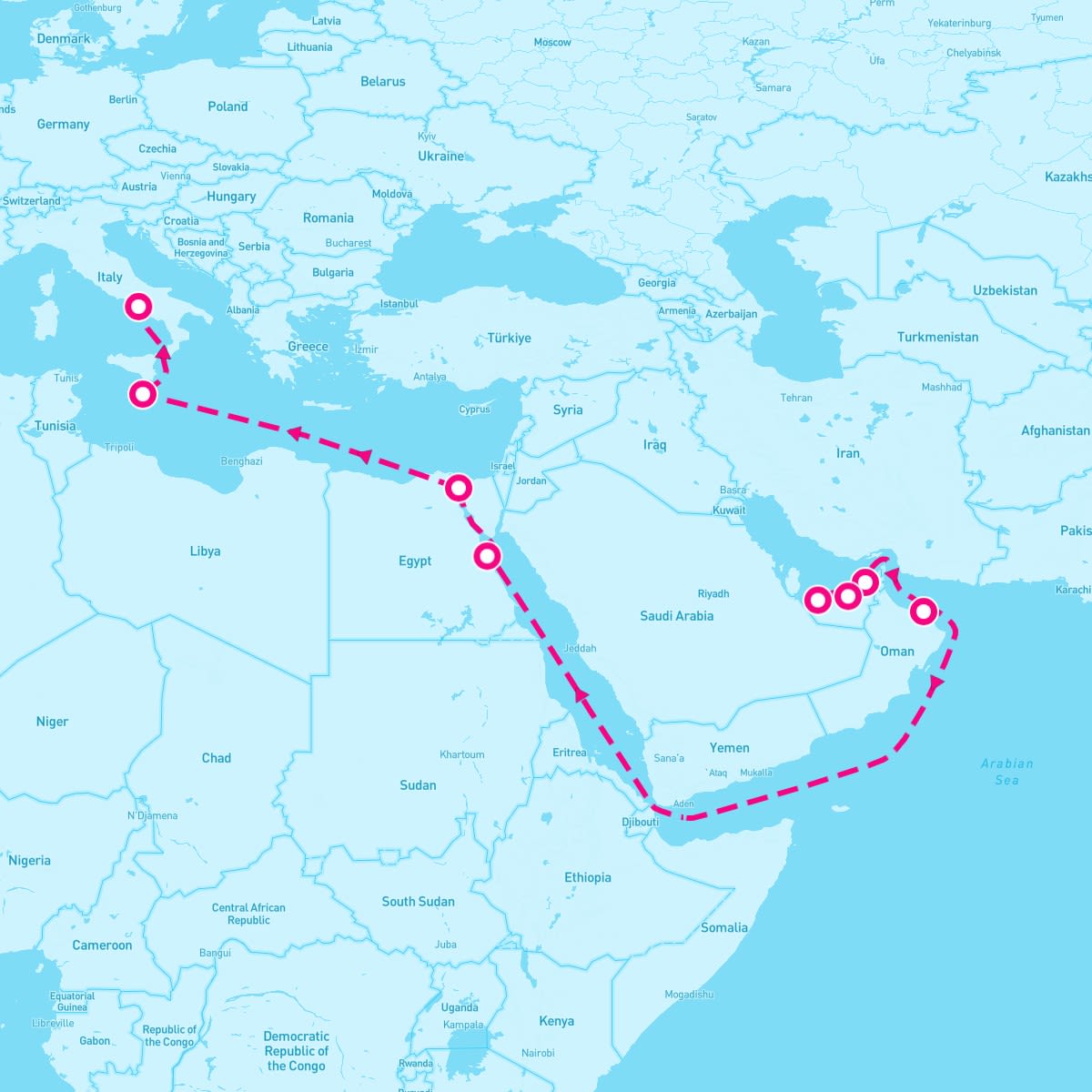 MSC World Europa itinerary map for April 3, 2027 (17 nights)